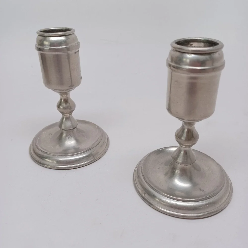 Royal Daalderop Pewter Candlesticks Set of 2 Made in Holland Vintage Silver 4.5